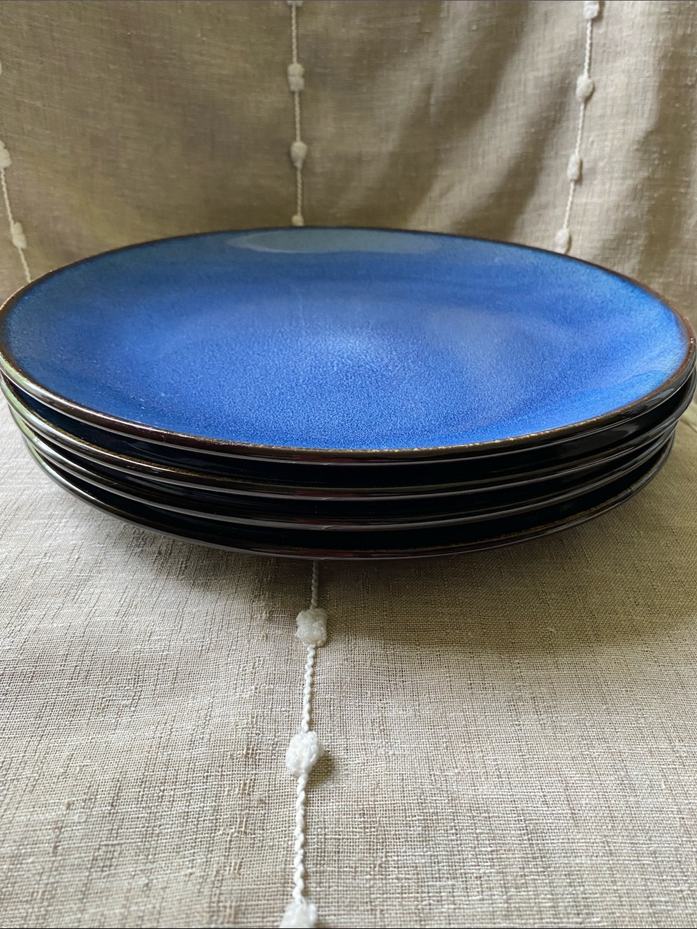 Threshold Belmont Blue Stoneware Ceramic Dinner Plate Set of 4